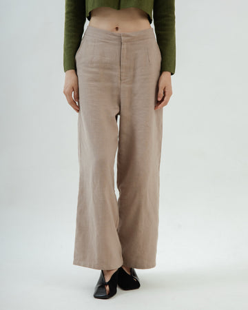 Thalia Linen Relaxed Trousers (Khaki)