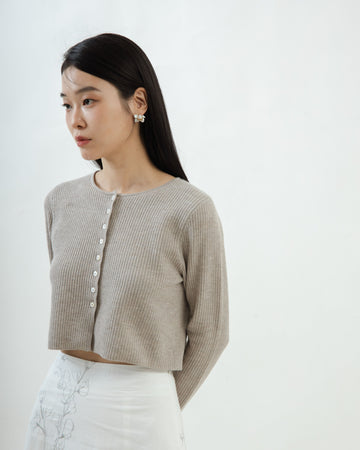 Button Details Knit Cardigan (Khaki Grey)