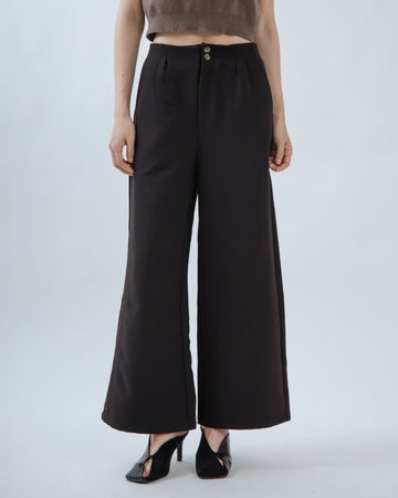 Dual Button High Waist Relaxed Culottes (Black)