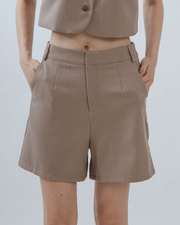 High Waist Tailored A Line Shorts (Khaki)