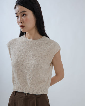 Round Neck Texture Knit Top (Beige)