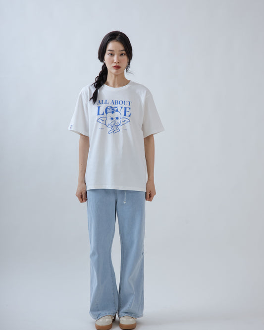 LULU All About Love Flock Print Oversize Tee (White)