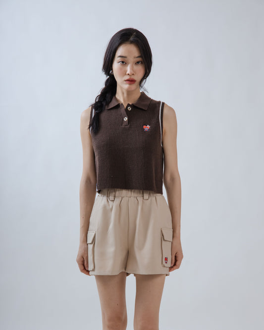 LULU You're Loved Contrast Trim Collared Knit Top (Brown)